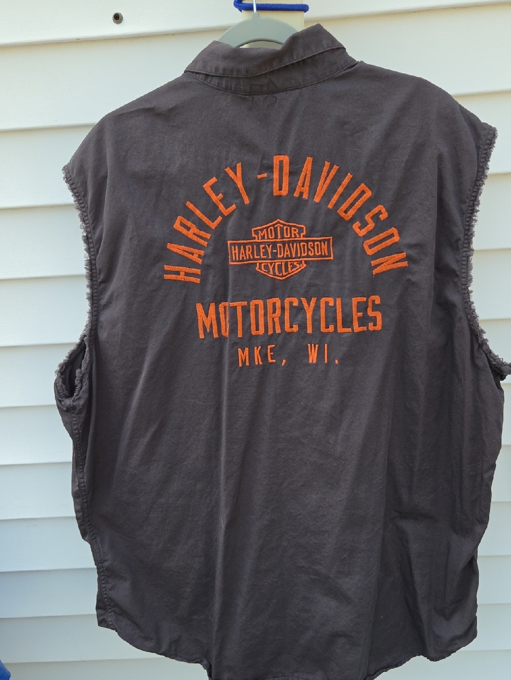 Harley-Davidson Gray Collared Shirt with Logo Tag and Orange Embroidery on Back